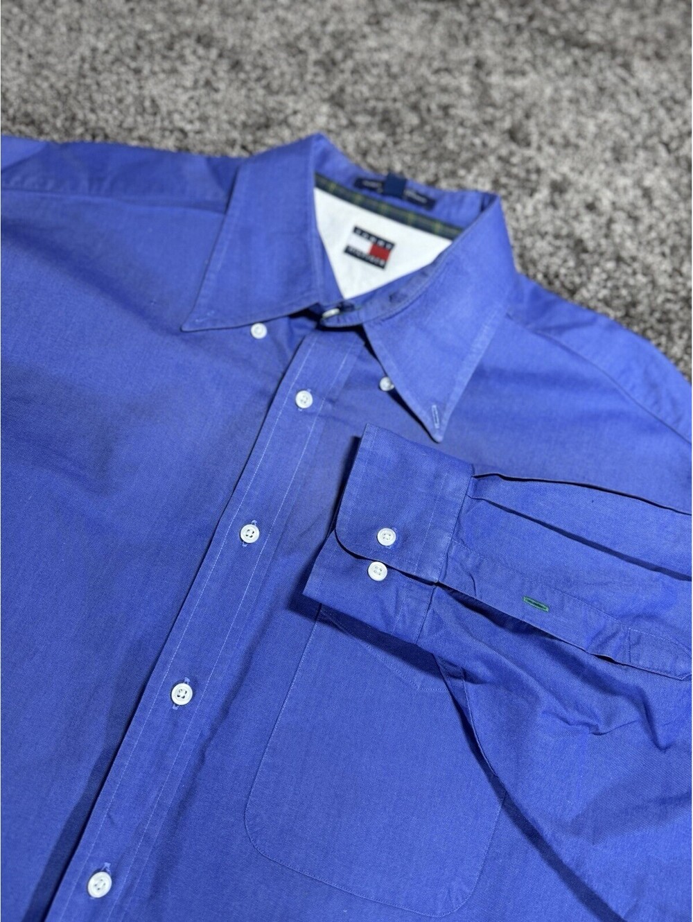 Tommy Hilfiger Dress Shirt Men's L 17/32-33 Blue VTG Chambray Oxford Long Sleeve